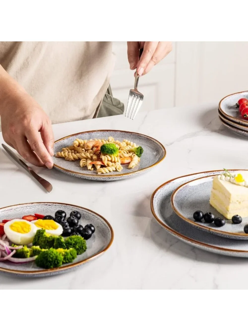 Elegant Ceramic Dinner Plates Set of 6 - 10.5 Inch Stoneware Dining Essentials